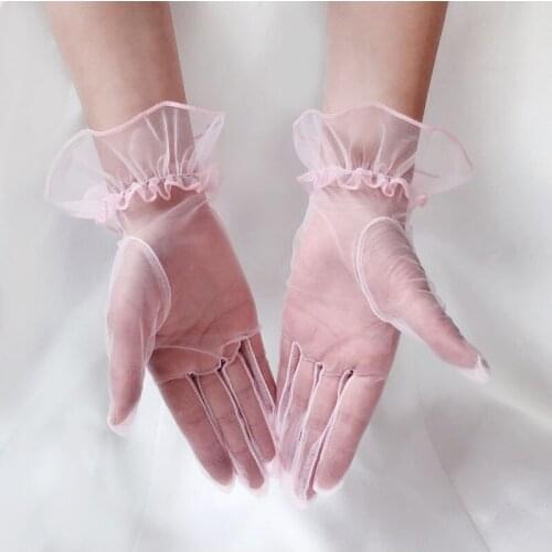 2021 Spring New Wedding Gloves Pink Short Tulle For Bridal Wedding Party
