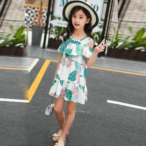 Girl clothes dress Full print flower summer chiffon bohemian strapless vest beach dresses fashion new children quality clothing