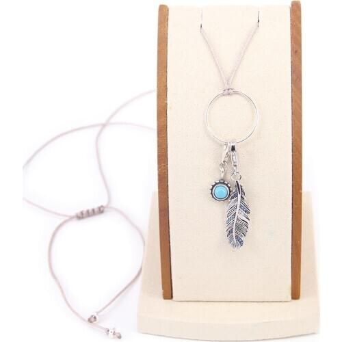 Charm Necklace Feather & Blue Stone,2020 Spring Ts Fashion Jewelry Thomas 925 Sterling Silver Bijoux Boehmia Gift For Women Girl