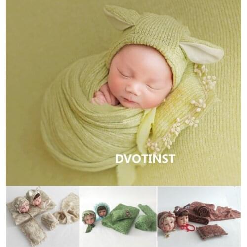 DVOTINST Newborn Baby Photography Props Knit Crochet Romper Outfit Hat Blanket Wrap Set Fotografia Accessory Studio Shoot Photo