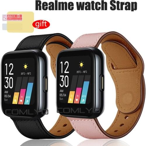 New leather strap for XIAOMI Realme watch smart band quick install bands with screen protector film