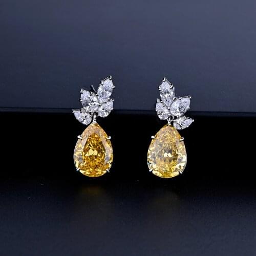 Luxury 925 Sterling Silver Pave Citrine Pink Diamond Leaf Earrings for Women Jewelry Creative Water Drop Earrings Party Gift