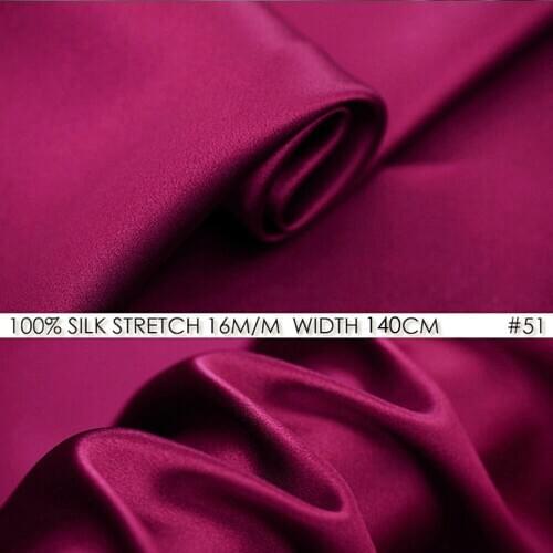 SILK STRETCH SATIN 140cm width 16momme Pure Silk Satin Dress Fabrics Dark Hotpink 51