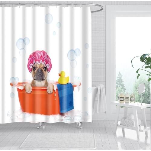 Animal Shower Curtain Dog Bathing Foam Fashion Bath Accessories with 12 Hooks Waterproof Polyester Fabric Bathroom Decoration