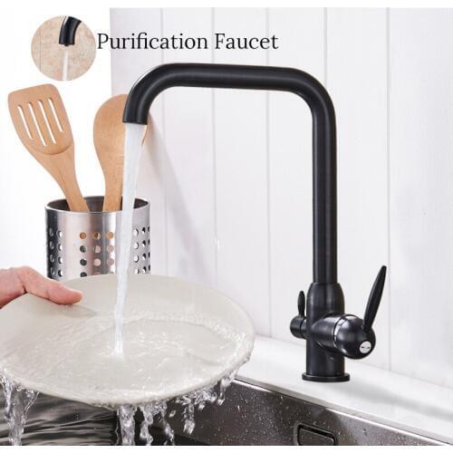 Dual Handles Kitchen Faucets Deck Mounted Mixer Tap 360 Degree Rotation with Water Purification Features Mixer Tap Hot And Cold