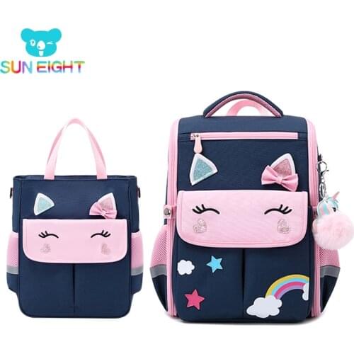 SUN EIGHT 3D Girl School Bags Cute Cartoon Children Backpacks Waterproof Bag For Kids Orthopedic Back Primary School