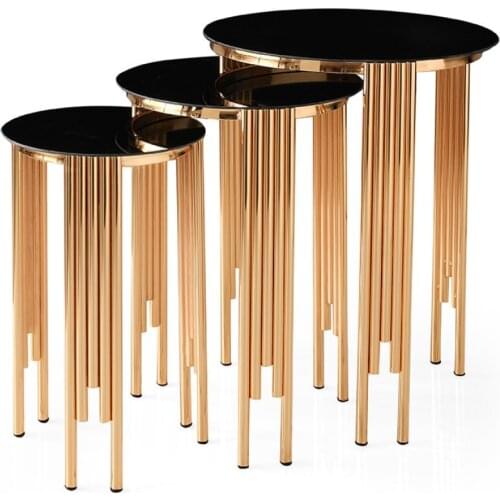 Modern Florence Triple Zigon coffee table Gold Plated Black Glass coffee tables table basse furniture living room table