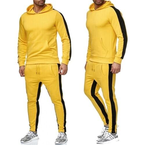 Autumn Winter Patchwork Pocket Sweater Top Mens Pants Sets Sports Suit Tracksuit Black Bruce Lee Yellow Cosplay White Red