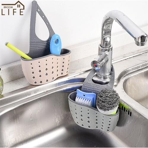 Sink Sponge Drain Rack Adjustable Faucet Shelf Plastic Portable Brush Soap Storage Holder Draining Basket Kitchen Accessories