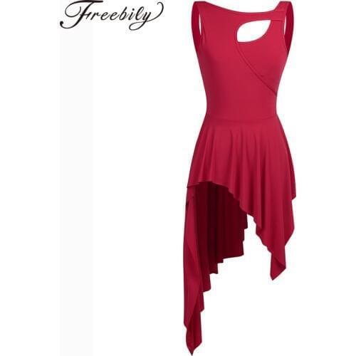 Adult High Low Lyrical Dance Costume Ballet tutu Dress Front Cut Out Stage Performance Gymnastics Leotard Dance Dress for Womens