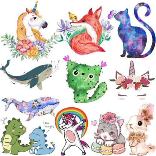 Cute Animal Whale Unicorn Heat Transfer For Clothing Iron On Dinosaur Washable Transfers For Clothes Stickers For DIY T-shirt