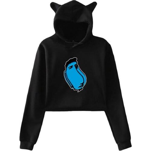 Danny Gonzalez Print Cat Cropped Hoodies Girl Long Sleeve Hooded Pullover Crop Tops Sweet Sexy Loose Tide