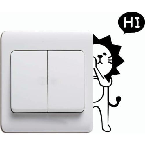 Lion-3 Shy Baby Lion Light Switch Sticker Cute Cartoon Animal Vinyl Wall Sticker for Kids Room Home Wallpaper