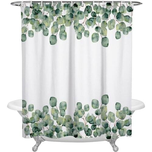 Tropical Plants Eucalyptus Leaves Shower Curtain Waterproof Polyester Fabric Bathroom Curtain Home Bath Curtain with Hook