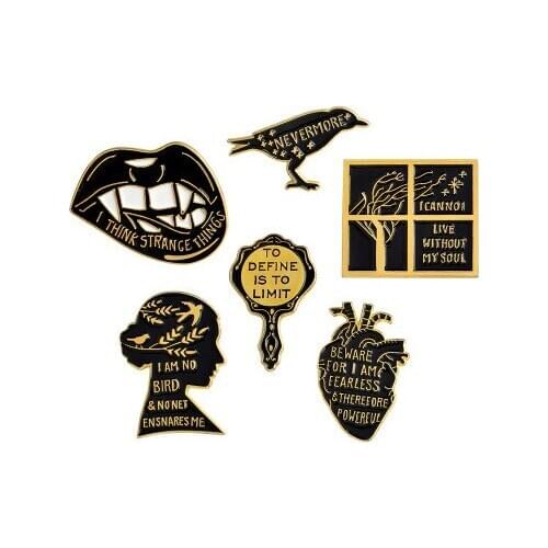Women Jewelry Balck Princess Birds Mouse Enamal pins Badges Brooches Never More Unisex Brooch Pins Jewelry broche 2019 New
