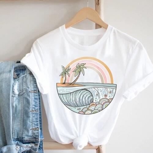Women Casual 90s Cartoon Wave Beach Spring Summer Ladies Girl Fashion Clothes Print Tshirt Female Tee Top Graphic T-shirt