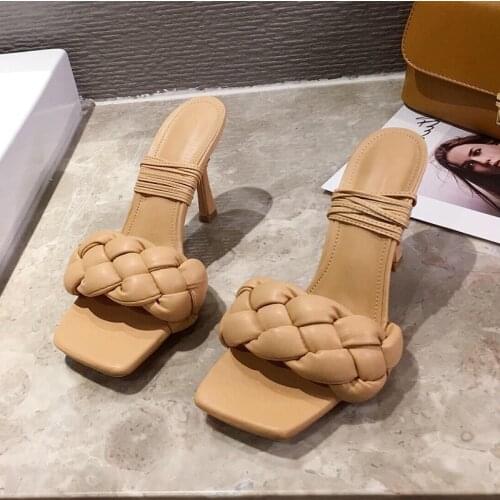 2021 New weave design sandals for girls 2020 ladies thin high heel strapped sandals open toe lace up summer shoes size 35-41