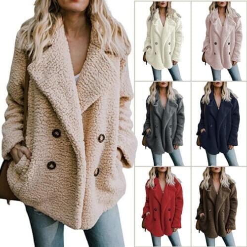 Plus Size Autumn Winter Teddy Coat Women Lamb Wool Faux Fur Coat Autumn Winter Warm Soft Buttons Jacket Overcoat Casual Outerwea