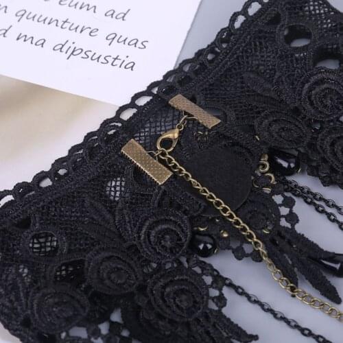 Womens Gothic Style Black Chocker Necklace Chain Embroidered Lace Pendant Wedding Jewelry Punk Vintage Tassel Fake Collar Faux C