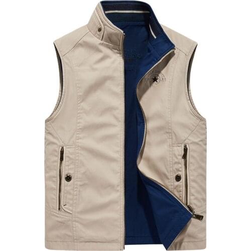 New Arrival Spring Autumn Vest Men Double Sides Wear Stand Collar Sleeveless Jacket Men Casual Cotton Outdoor Mens Waistcoat