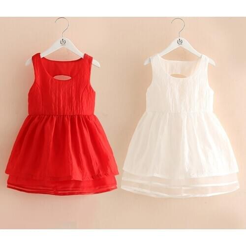 2018 Summer 3-10 Years Birthday White Red Backless Layered Elegant Princess Lace Kids Girl Party Girls Wedding Dress