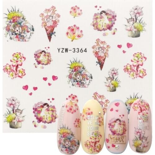 2020 New Arrival Succulent Plants Sliders Nail Romantic Valentine for Nails Art Water Transfer Sticker Watermark Decal Manicure