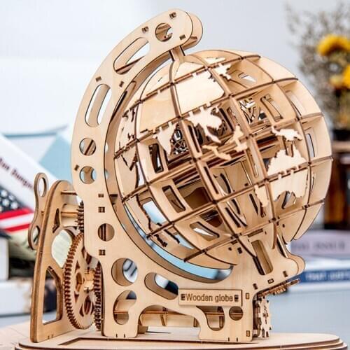 3D Wooden Puzzle Games DIY Rotatable Globe Laser Cutting Earth Map Building Kits For Teens Home Office Decoration Toys Adul