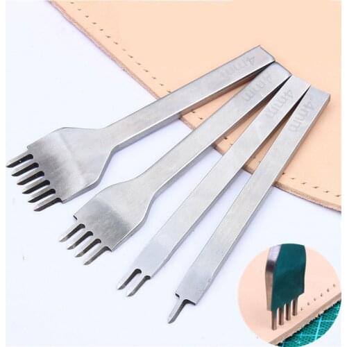 4Pcs/ set Leather Craft Tool Handmade Leather Threading Chisel Graving Stitching Lacing Hole Punches 1/2/4/6 Prong Accessories