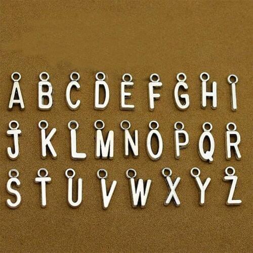 52pcs A-Z Mix Antique bronze silver Plated letter charms metal pendants for diy necklace & bracelets jewelry making 17*7mm