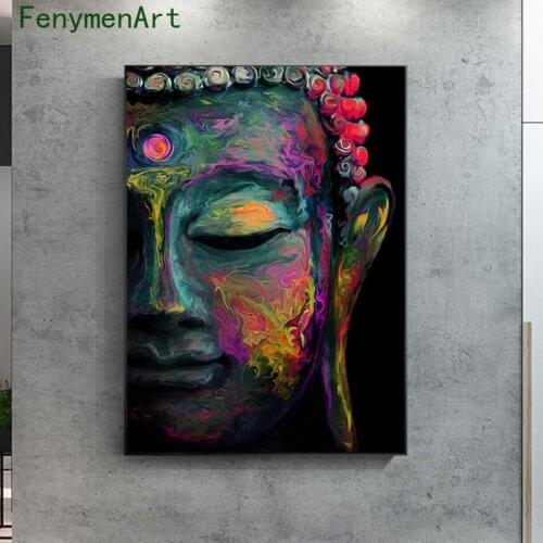 Abstract Colored Buddha Statue Sculpture Poster Prints Buddha Canvas Painting Buddhist Wall Art Picture Hall Home Decoration