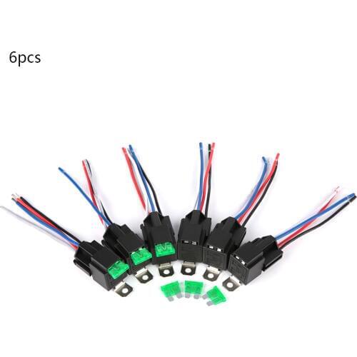 6PCS/Set 4-Pin 14 AWG Fuse Relay Switch Harness Set 12V DC SPST Automotive Auto Relay With Relay Socket 30A