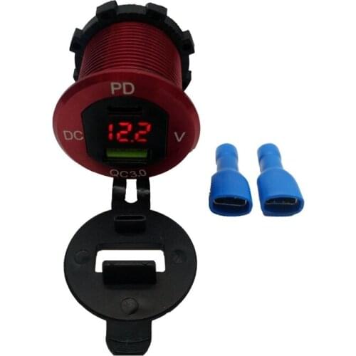 Car Fast PD USB Charger PD QC3.0 Type C Socket with LED Digital Voltmeter Universal Power Outlet