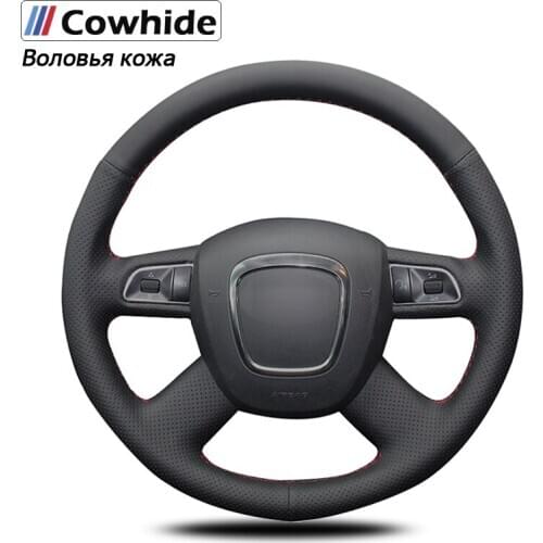 Handsewing Black Genuine Leather Steering Wheel Covers For Audi Old A4 B7 B8 A6 C6 2004-2011 Q5 2008-2012 Q7 2005-2011 2006 2007