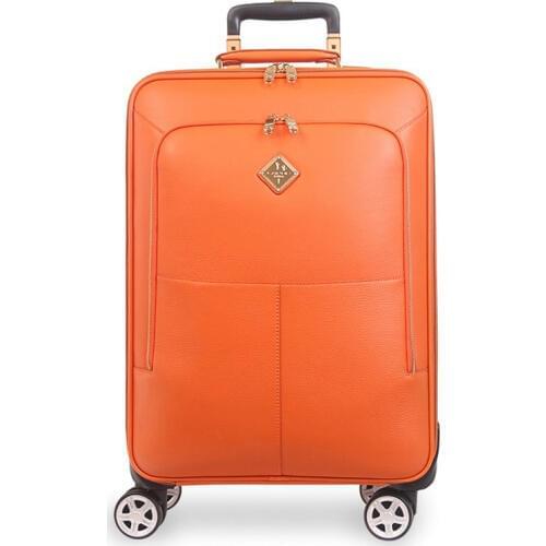 Fashion Genuine Leather Rolling luggage spinner carry on trolley suitcase men women travel luggage bag with wheels 16"20" inch