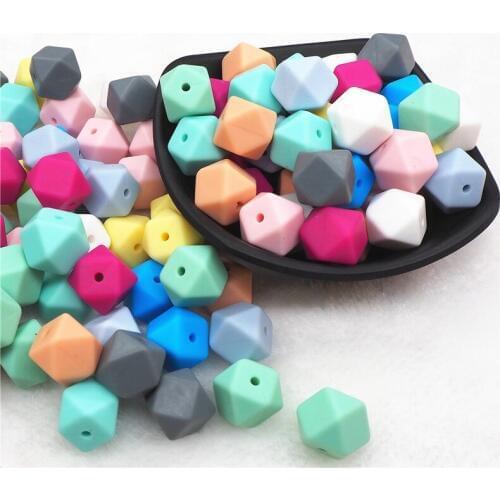 Chengkai 100pcs 14mm Silicone Hexagon Teether Beads DIY Baby Rattle Pacifier Dummy Sensory Chewing Jewelry Toy Making Beads