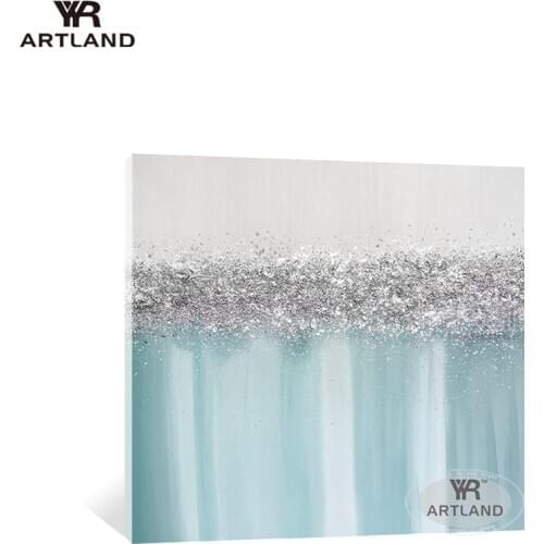 Guadro pure handmade abstract living room oil painting blue scenery wall art home decoration poster hanging picture for Entrance