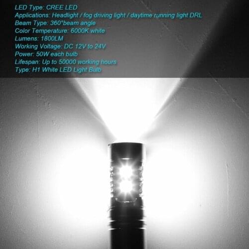 H1 LED Headlight Bulbs 360 Degree Lighting 1800LM Replacement for High Low Beam Fog Light 6000K Extremely Bright White