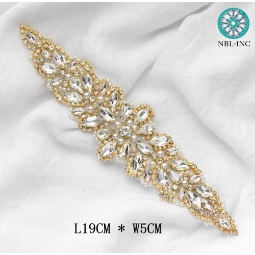 （1PC）Gold and rose gold crystal bridal applique belt wedding for wedding dress accessories WDD0974