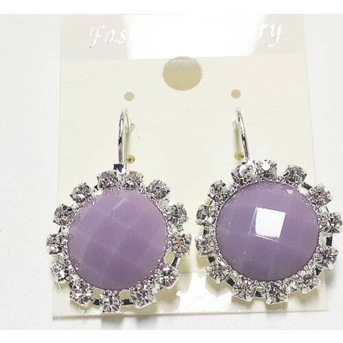 LELX 2018 Six Color Acrylic Center with Crystal Round Stud Earring for Women