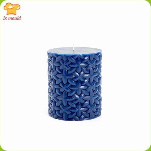 2018 new geometric relief cylindrical candle silicone mold braided silicone tool