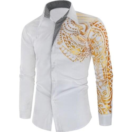 Men Shirts Korean Style Bronzing Design Cotton Men Printed Dress Shirts Long Sleeve for Daily Life 2021 рубашка мужская