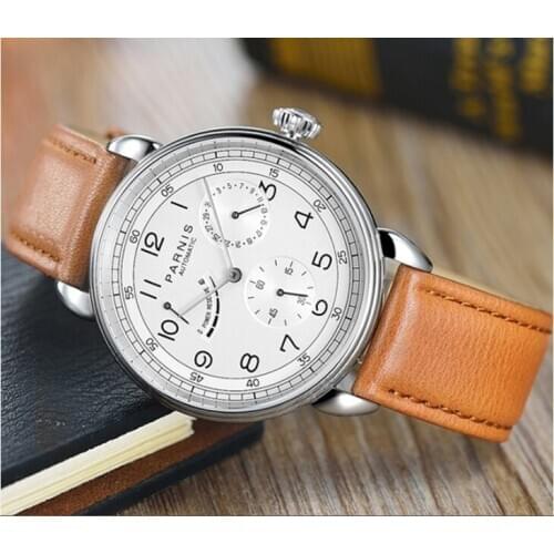 PARNIS 41.5mm 21 jewels Automatic Self-Wind movement power reserve mens watch Auto Date Mechanical watches wholesale GR97-20