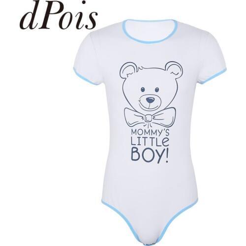 Mens One Piece Lingerie Round Neck Short Sleeves Crotch Front Printed Bodysuit Romper Onesies Pajamas Swimear Summer Beachwear