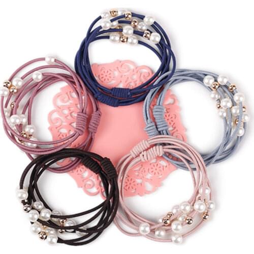 Hair Bands 5-piece Set Hair Tie Girls Rubber Girl Kawaii Ponytail Hair Pearl 2020 Hair Ties Elastic Hairband Hair Accessories