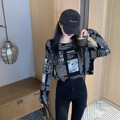 2021 spring and autumn new high waist short open navel top sexy bottoming Shirt Long Sleeve T-Shirt