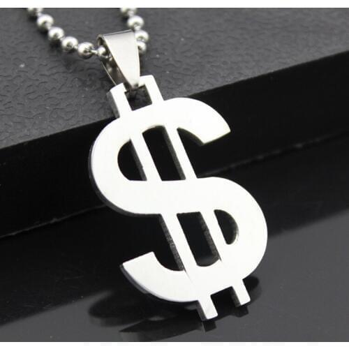 New Arrival Mens Beaded Chain Dollar Charm Necklaces Male Stainless Steel Pendant Necklaces for Party Accessories