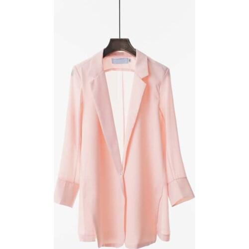 New Formal Solid Chiffon Blazer Women Office Wear Notched Blazer Summer Open Front Slim Thin Outerwears Casaco Female Tops Mw334