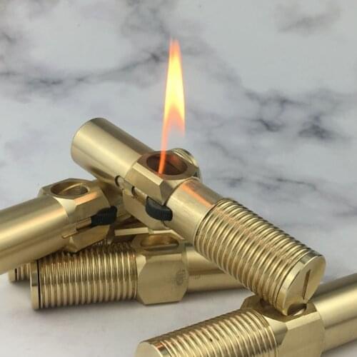CNC Handmade Original Brass Screw Kerosene Lighter Retro Retractable Windproof Gasoline Kerosene Lighters Collection As A Gift
