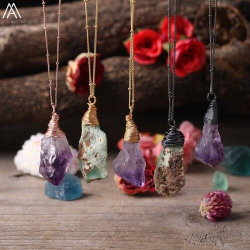 Natural Amethysts Quartz Chunky Point Beads Gold Gun Black Chains Adjustable Necklace Women Australian Jades Beads Necklace