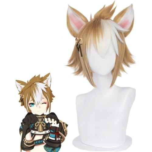 Gorou Short Wig With Ears Cosplay Costume Heat Resistant Synthetic Hair Game Genshin Impact Men Women Carnival Party Wigs